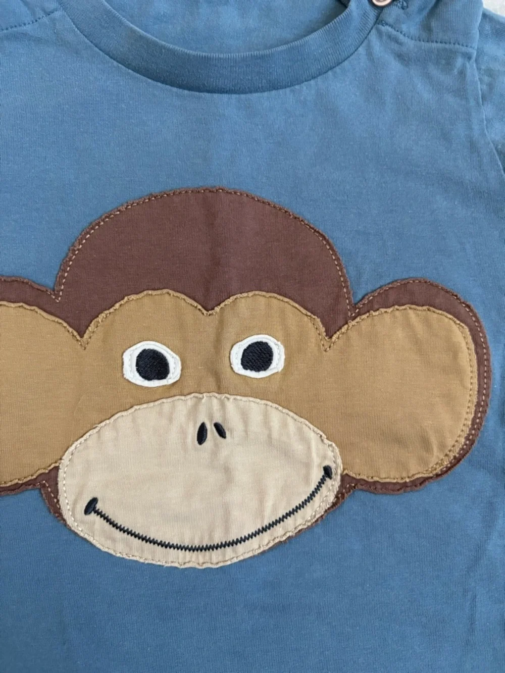 Baby Boden Baby Boy Blue Short-Sleeve Monkey Appliqué Tee